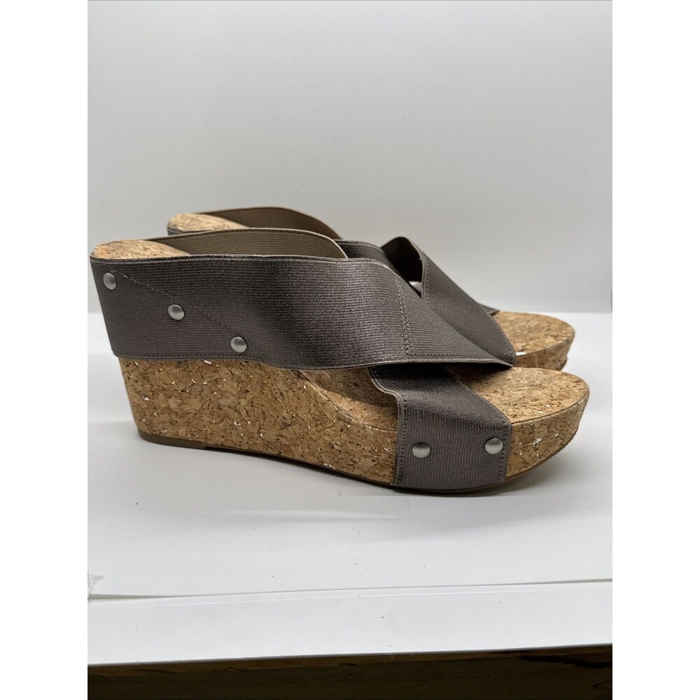 LUCKY BRAND brown metallic bronze stretch Wedge  platform cork sole Sandals 8 - Picture 5 of 11
